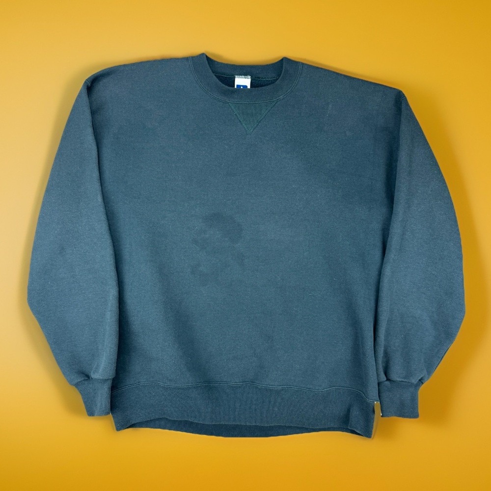 VTG Russell Athletic USA Crewneck Sweatshirt Green‎ Blank Men's Large Stains
